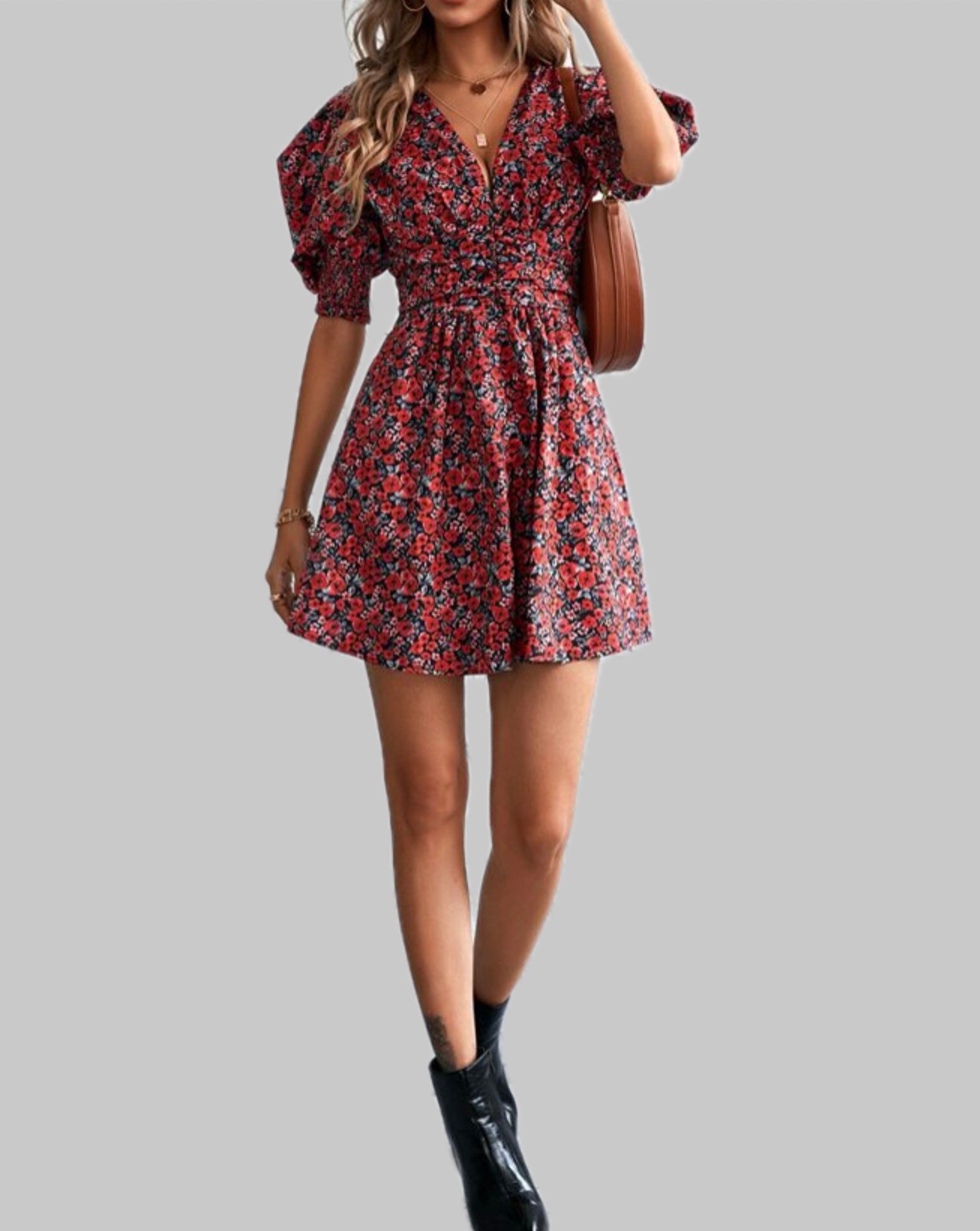 Clothes and You Floral Print Puff Sleeve Dress