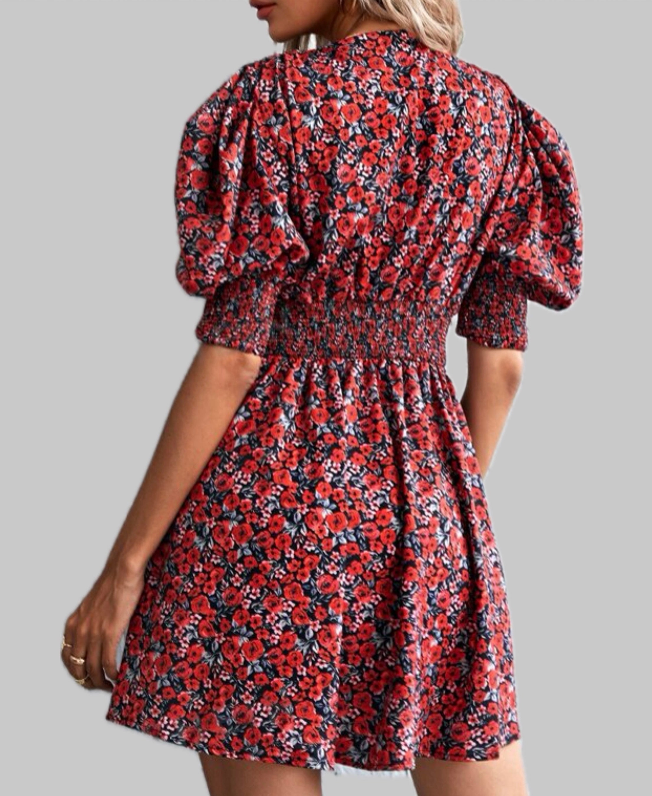 Clothes and You Floral Print Puff Sleeve Dress