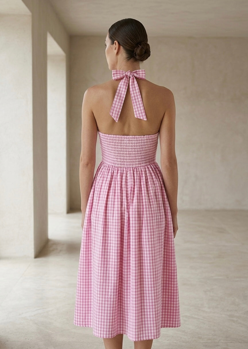 š„Rosie Gingham Halter Neck Dress