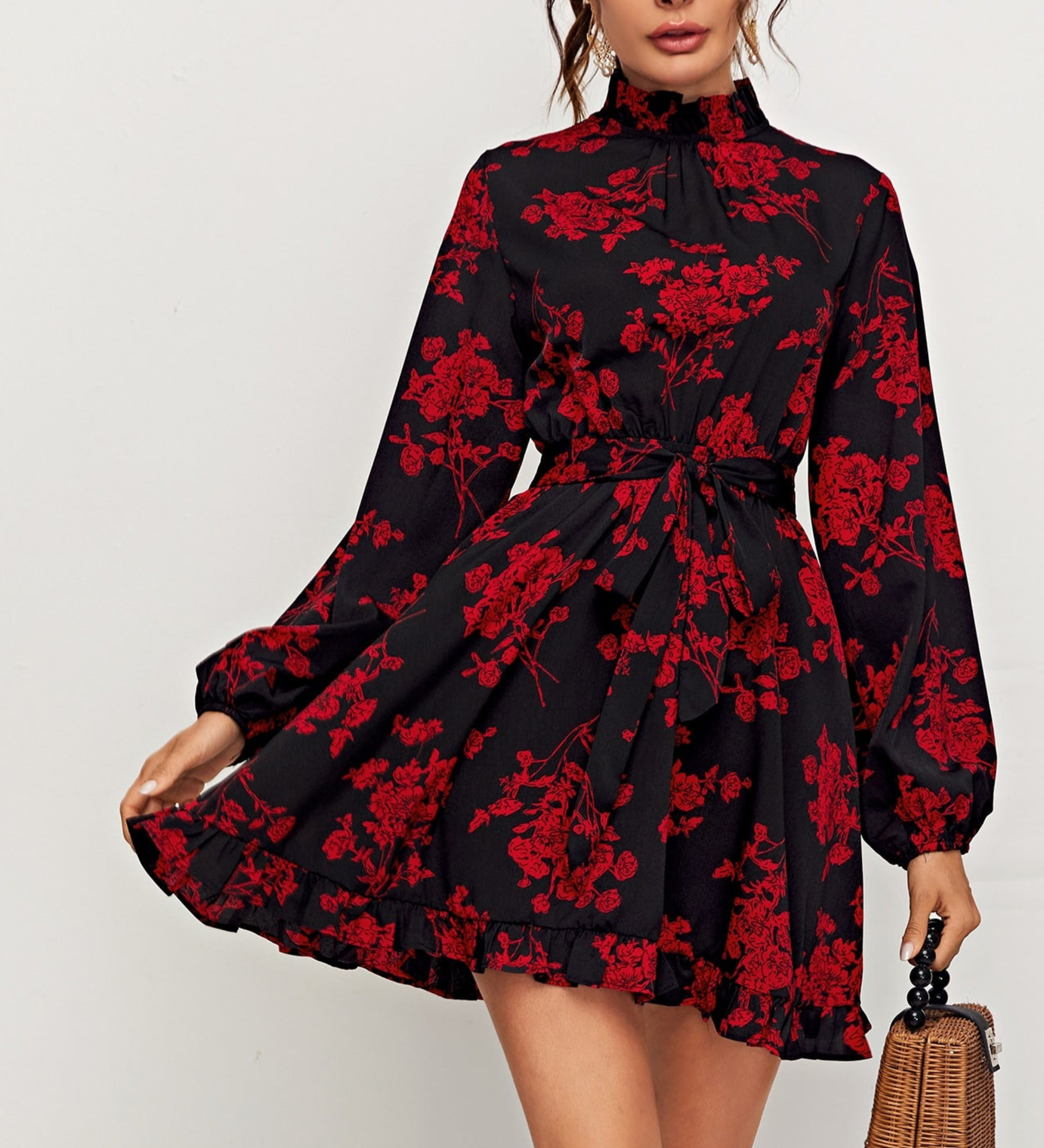 Clothes and You Floral Print Tied Cutout Back Self Belted Dress