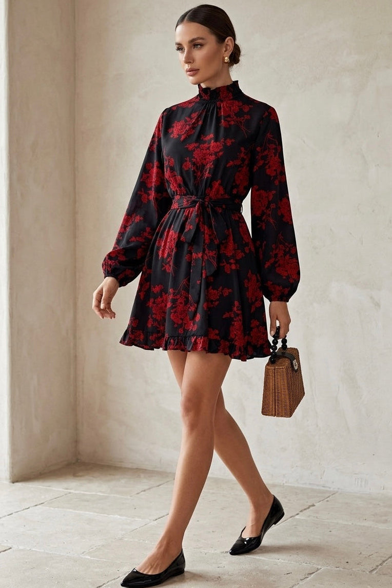 Ruffle Hem Belted Dress