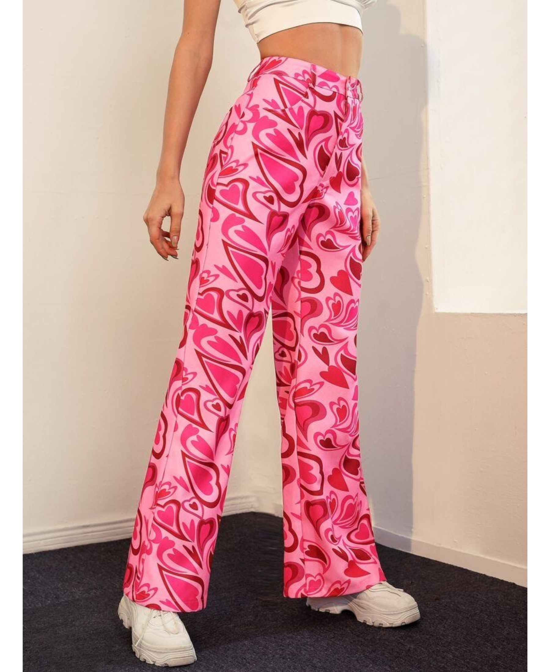 Clothes and You Heart Print Flare Leg Pants