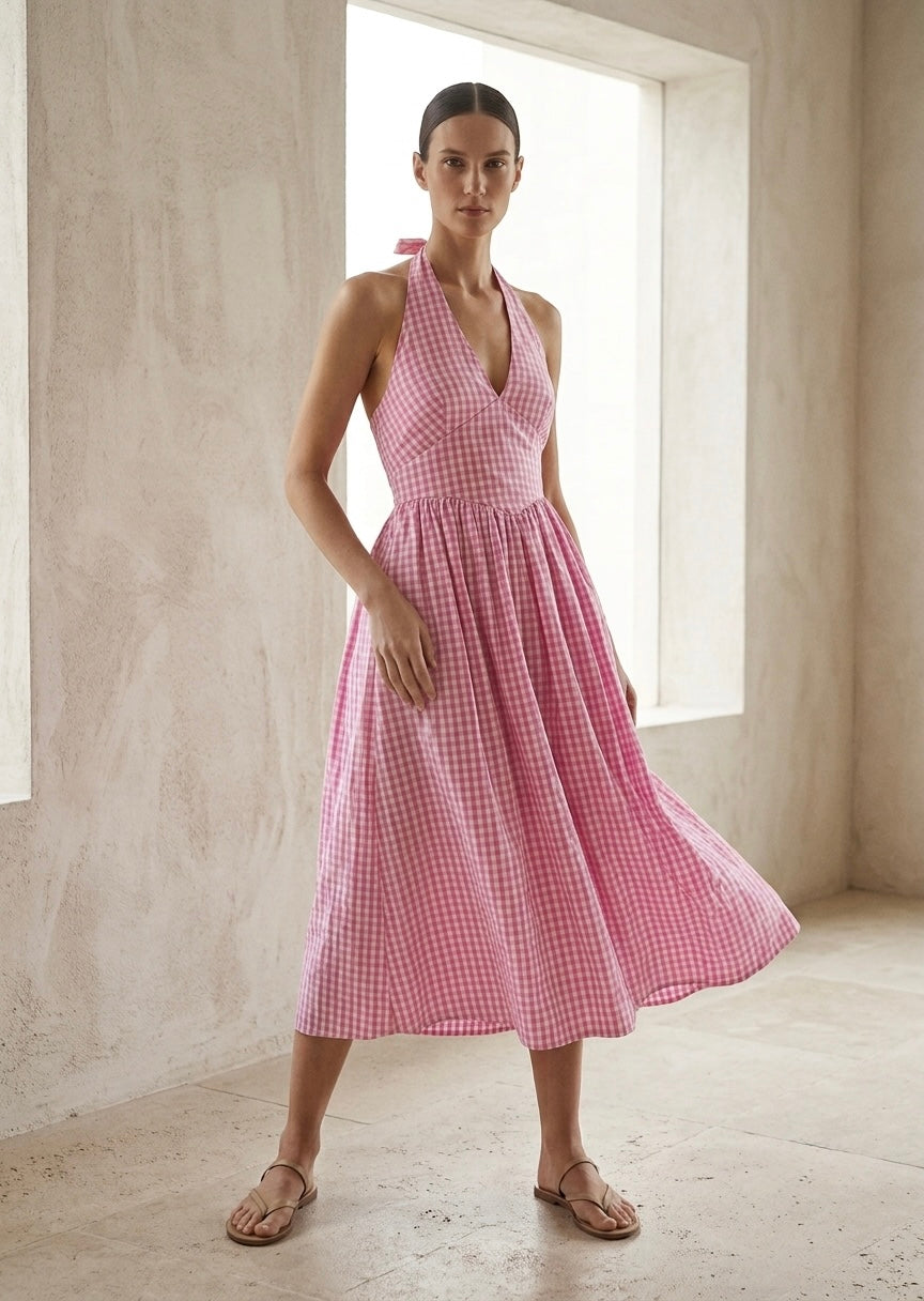 š„Rosie Gingham Halter Neck Dress