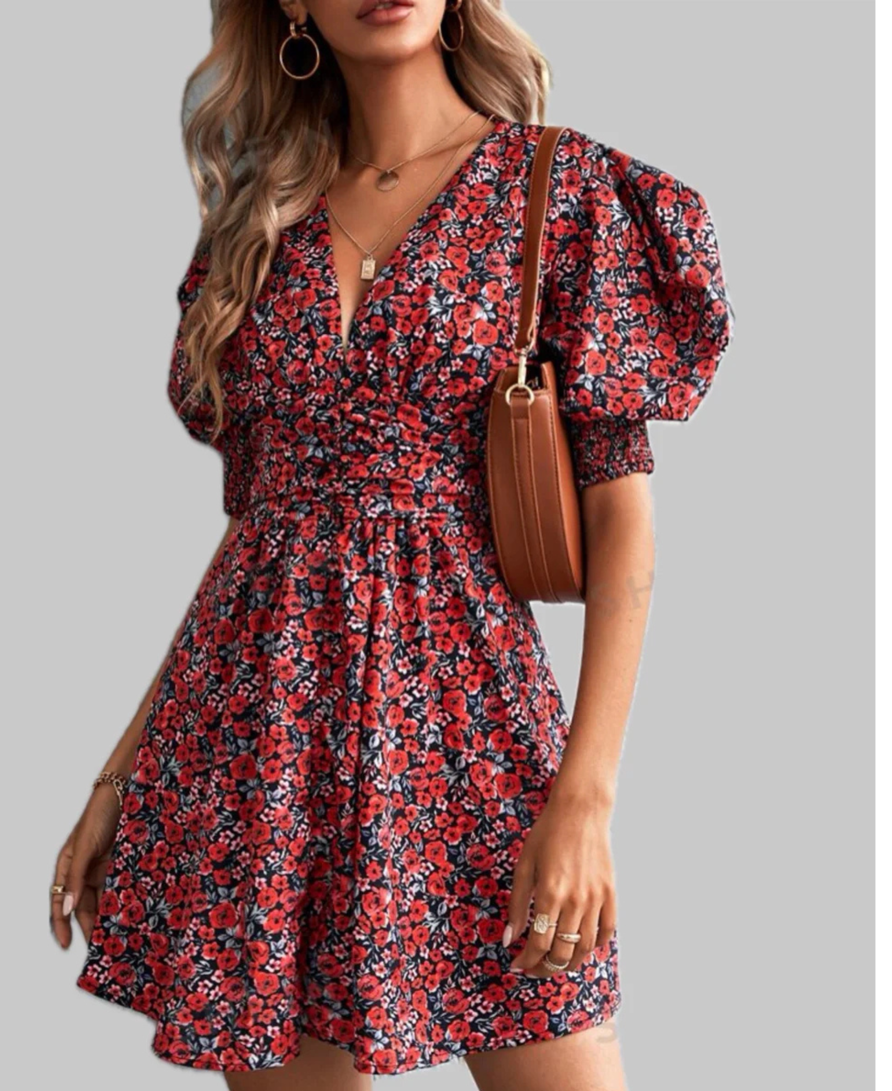 Clothes and You Floral Print Puff Sleeve Dress