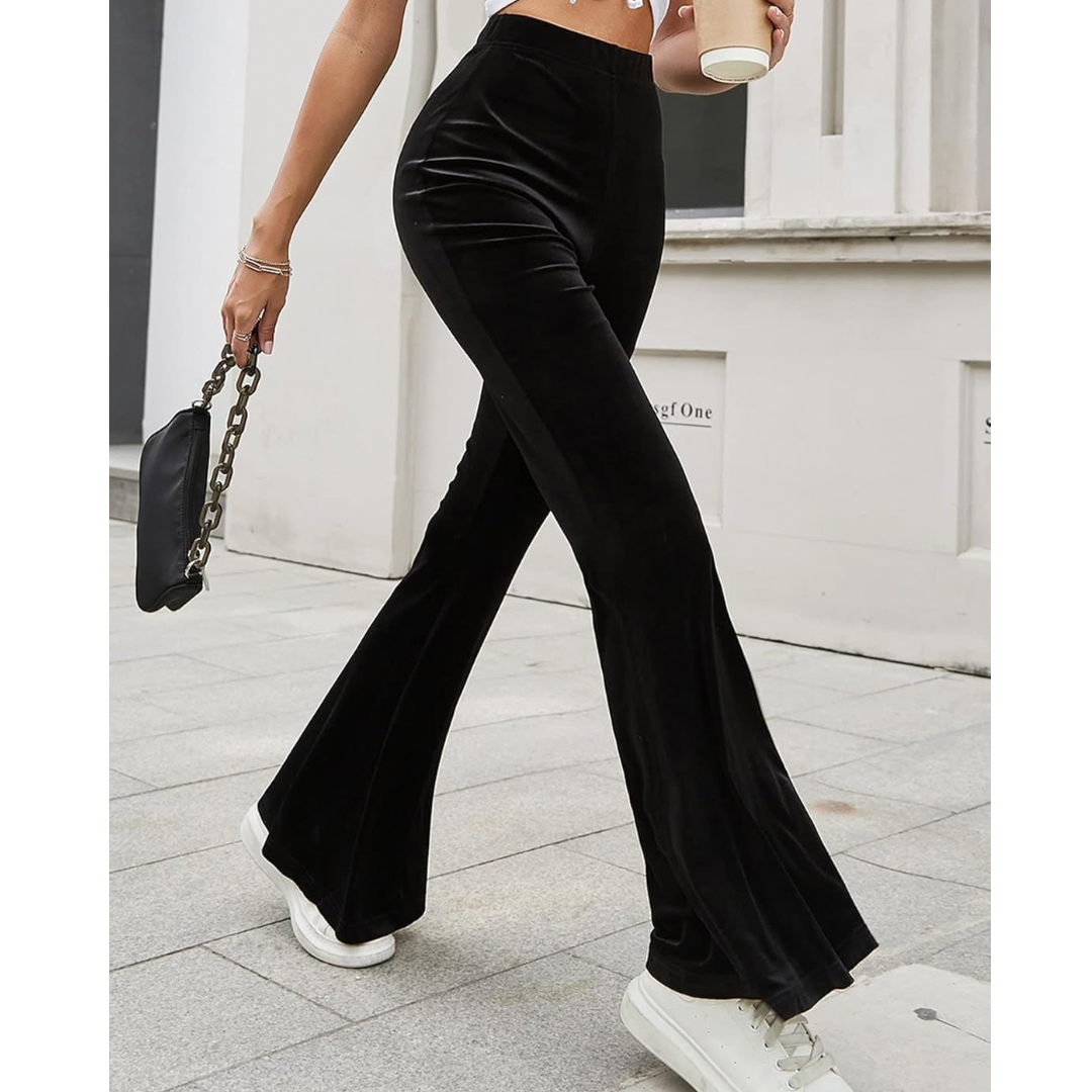 Clothes and You Solid Velvet Flare Leg Pant