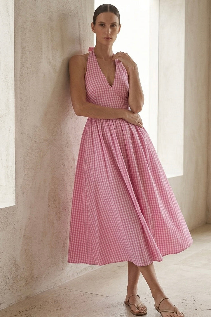 š„Rosie Gingham Halter Neck Dress