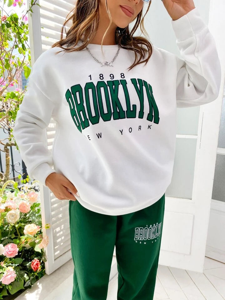 Letter Graphic Drop Shoulder Sweatshirt and Sweatpants - Clothes and You