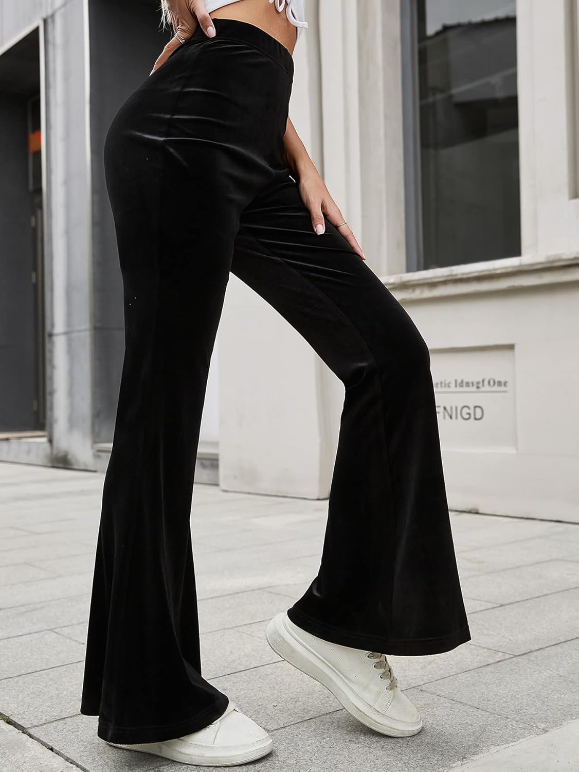 Clothes and You Solid Velvet Flare Leg Pant