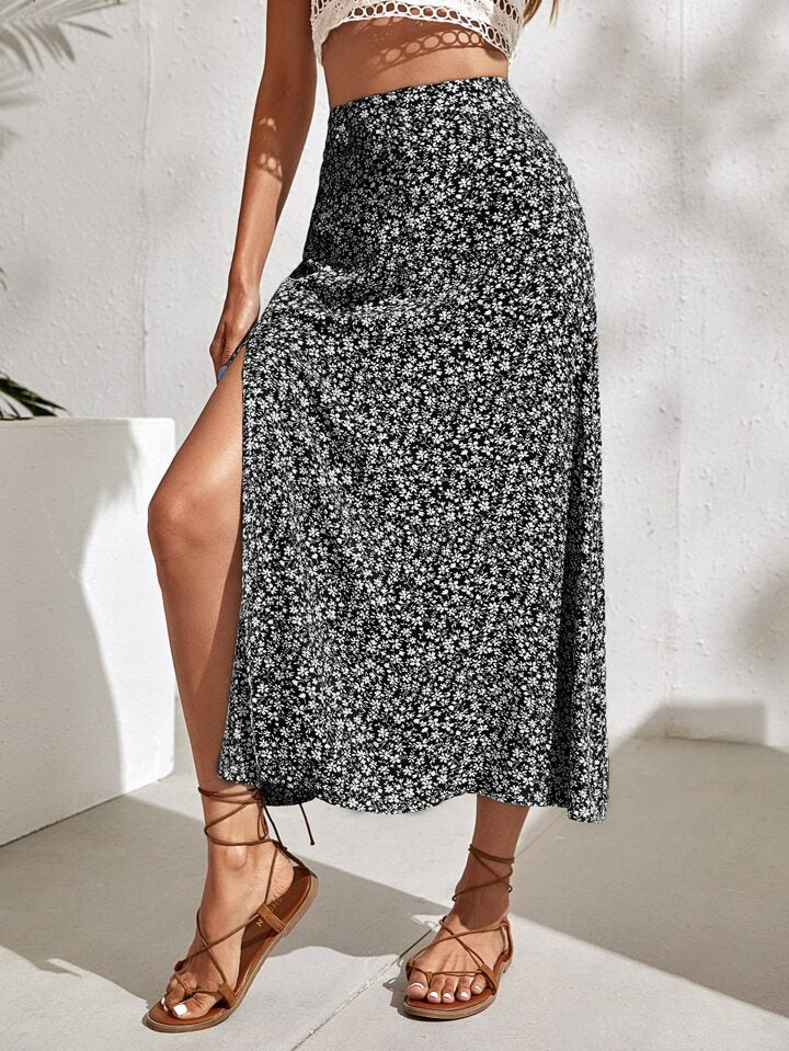Holidaya Ditsy Floral Split Thigh Skirt