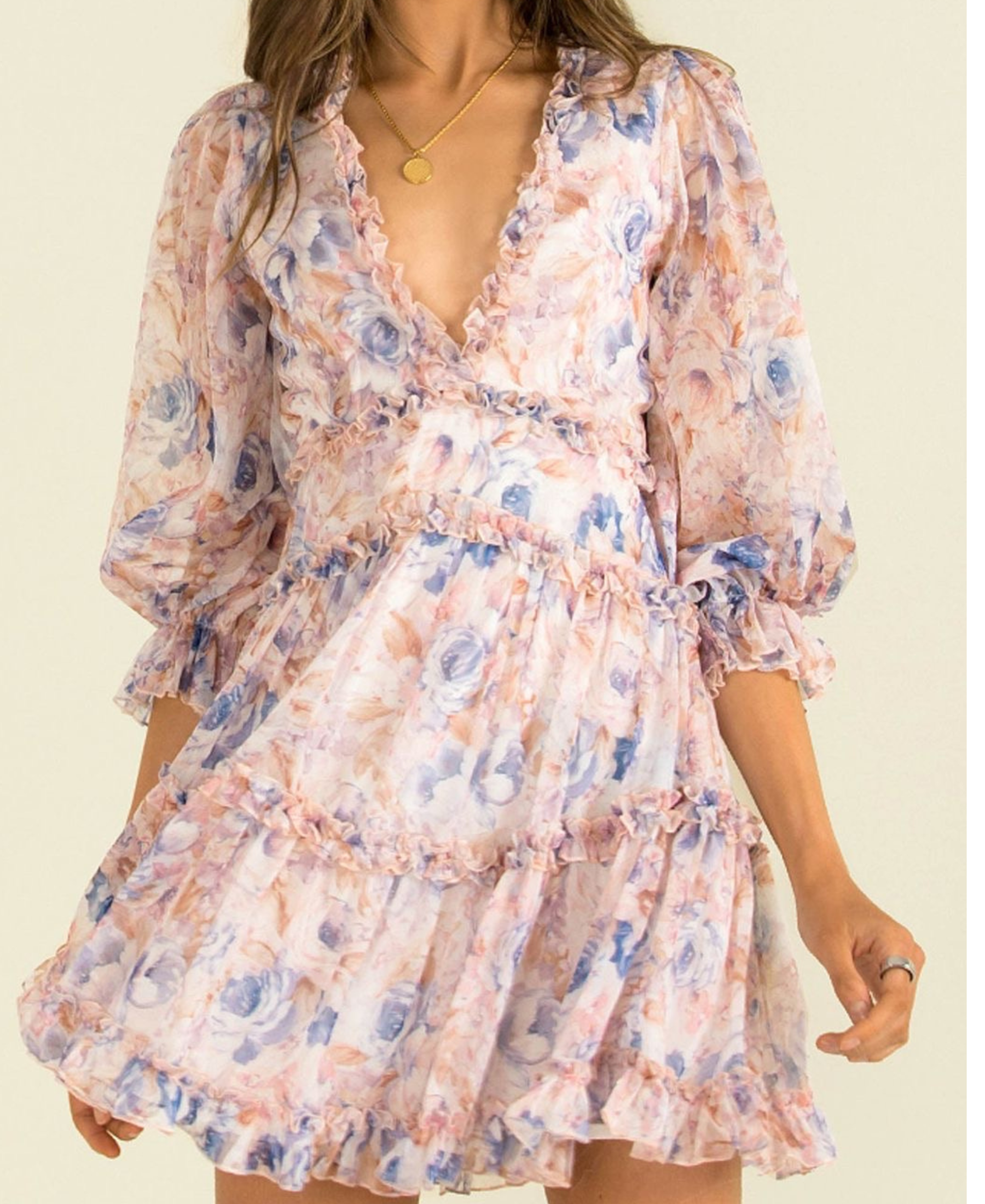 Clothes and You Floral Print Frill Trim Dress