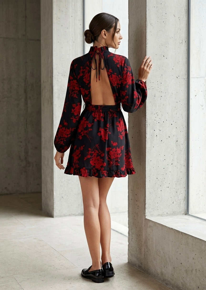 Ruffle Hem Belted Dress