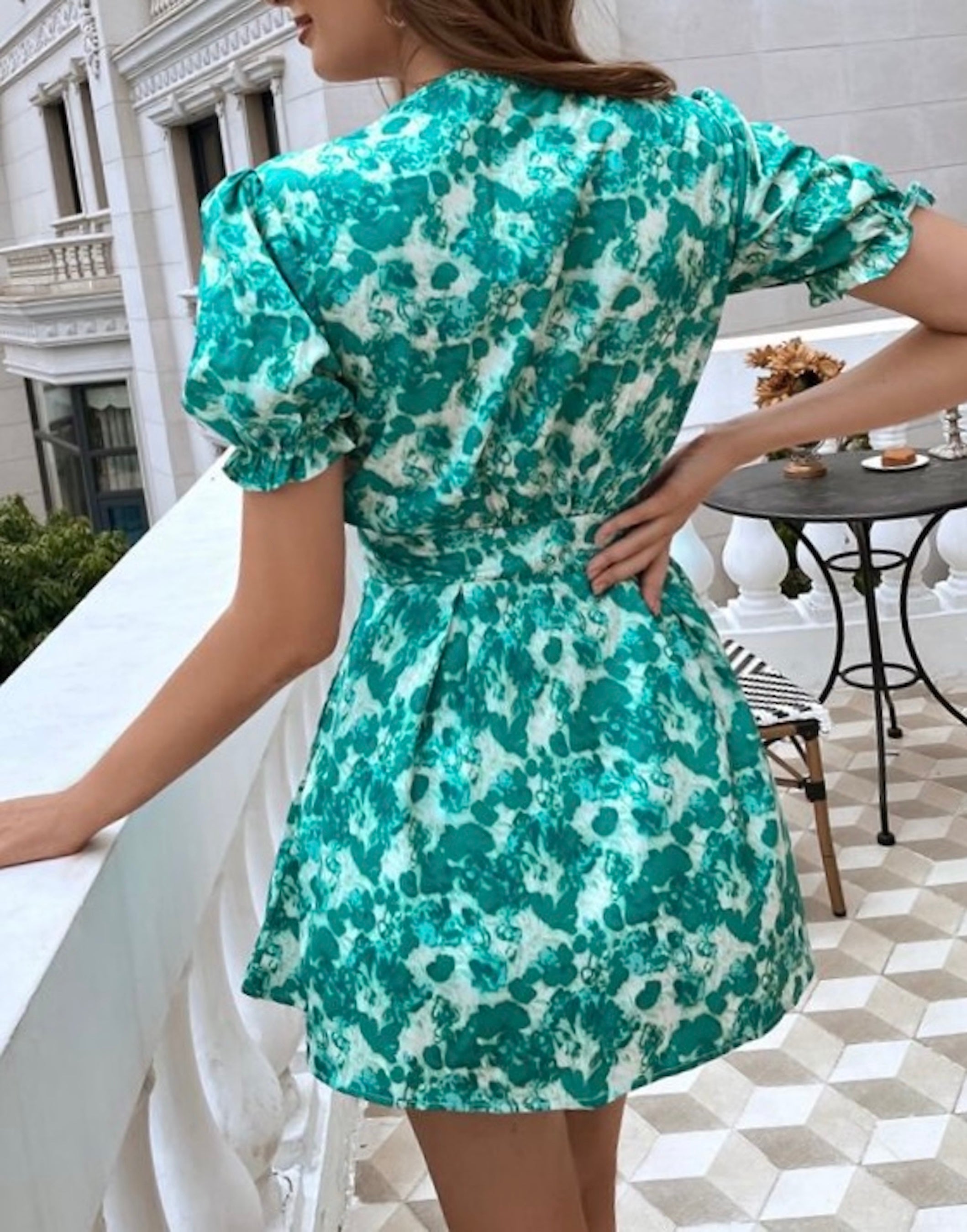 Allover Print Tie Front A-Line Dress - Clothes and You