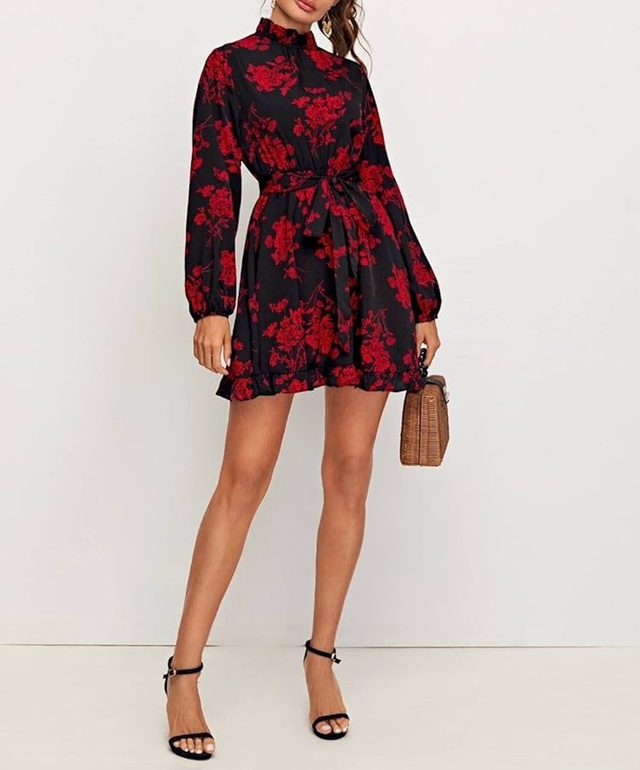 Clothes and You Floral Print Tied Cutout Back Self Belted Dress
