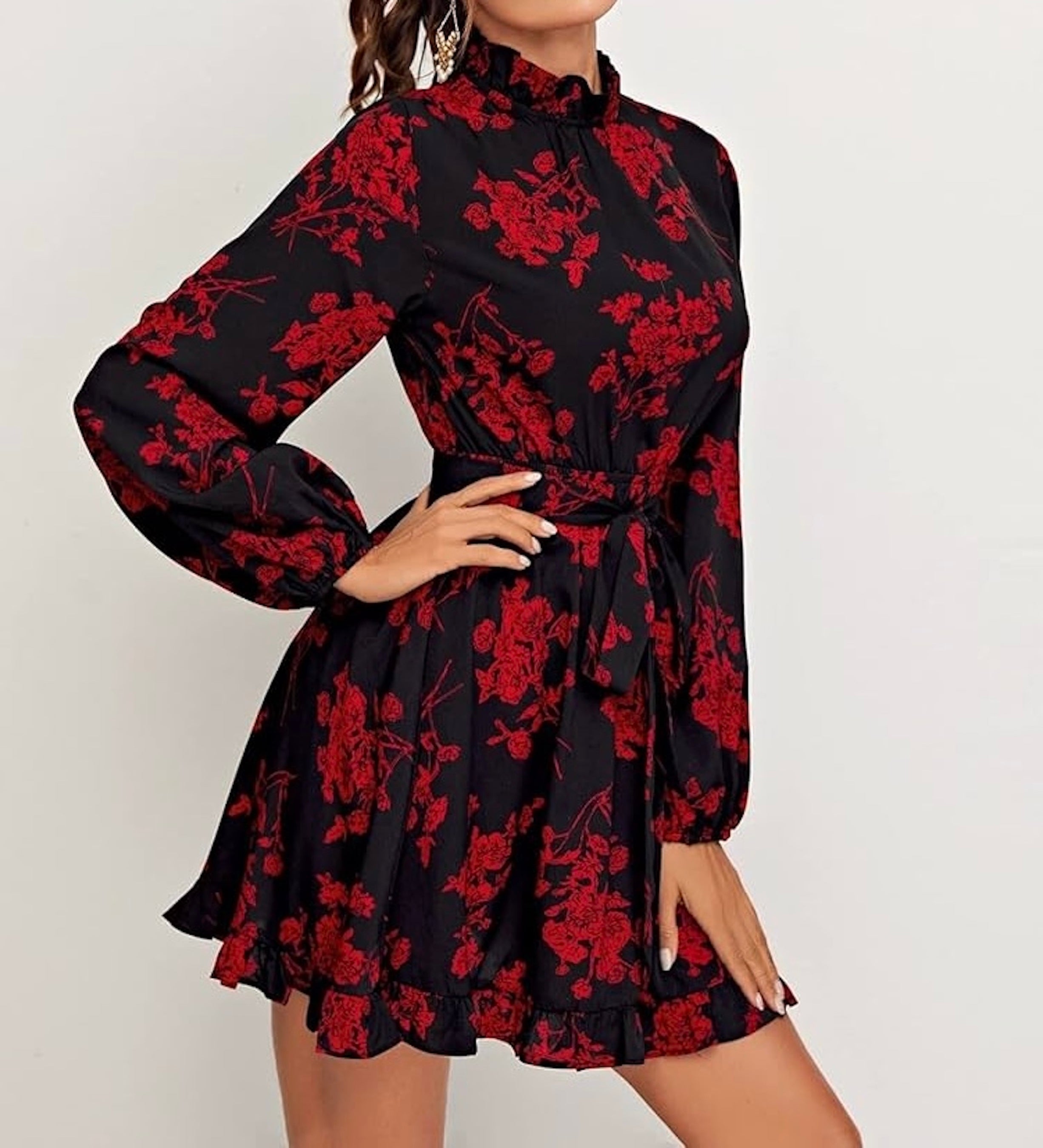 Clothes and You Floral Print Tied Cutout Back Self Belted Dress