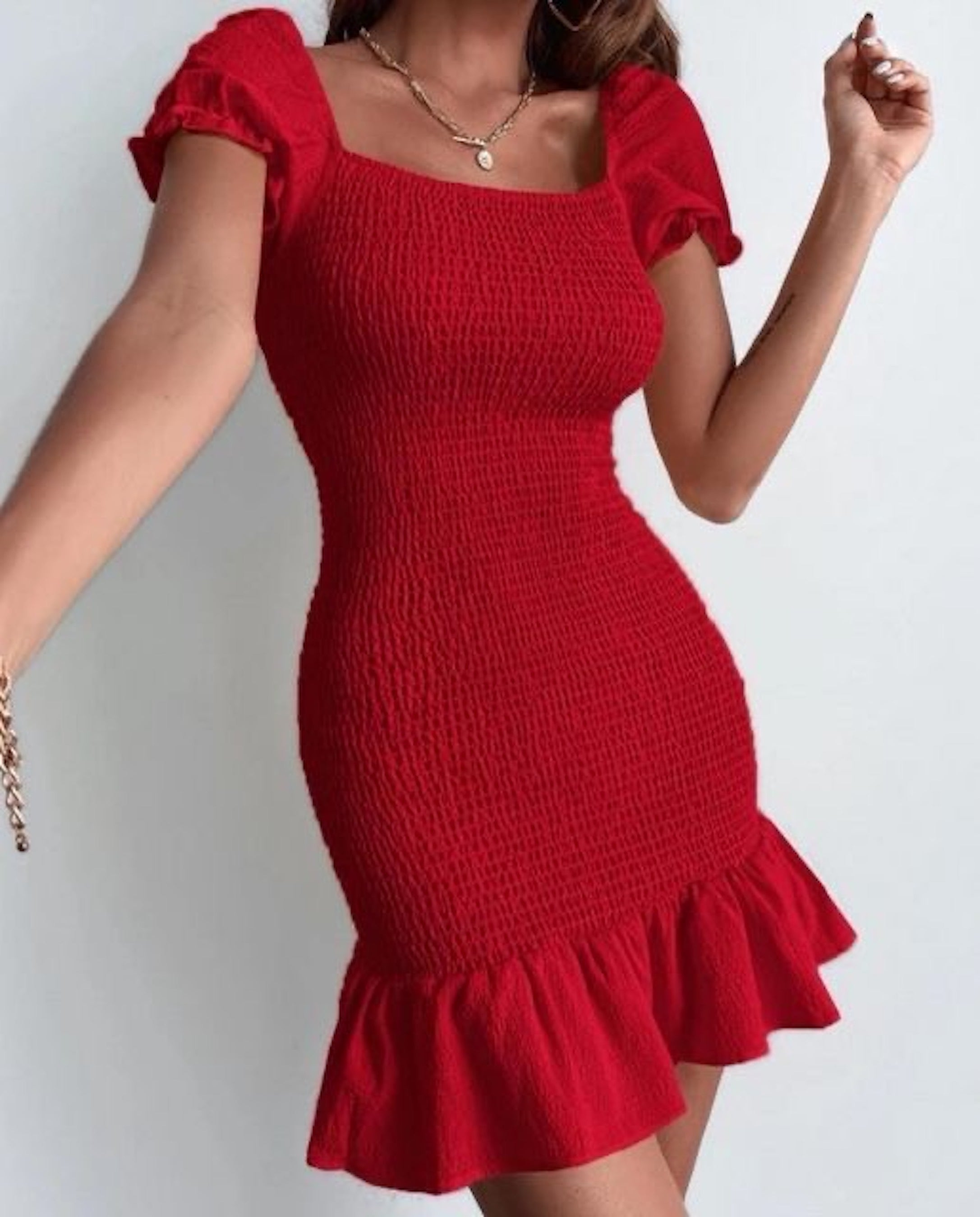 Shirred Ruffle Hem Mini Dress - Clothes and You