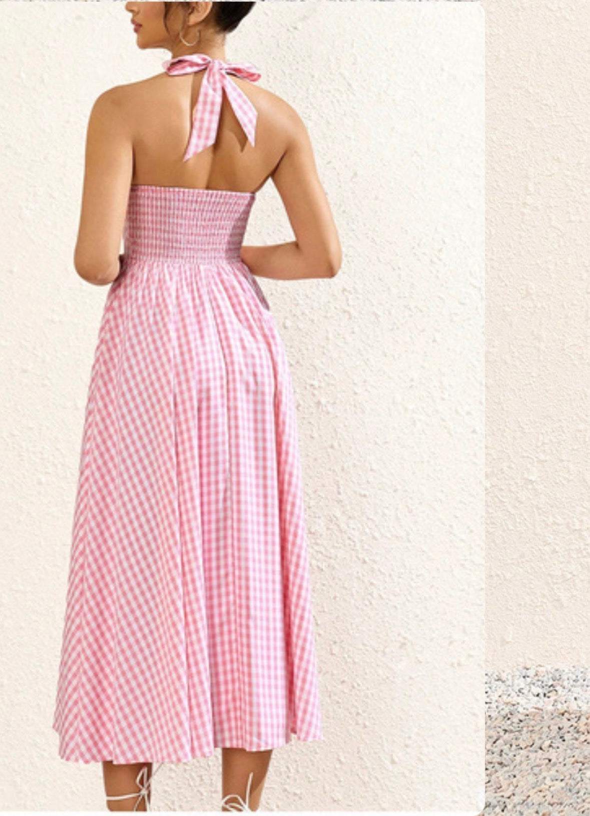 Rosie Pink Gingham Halter Neck Midi Dress