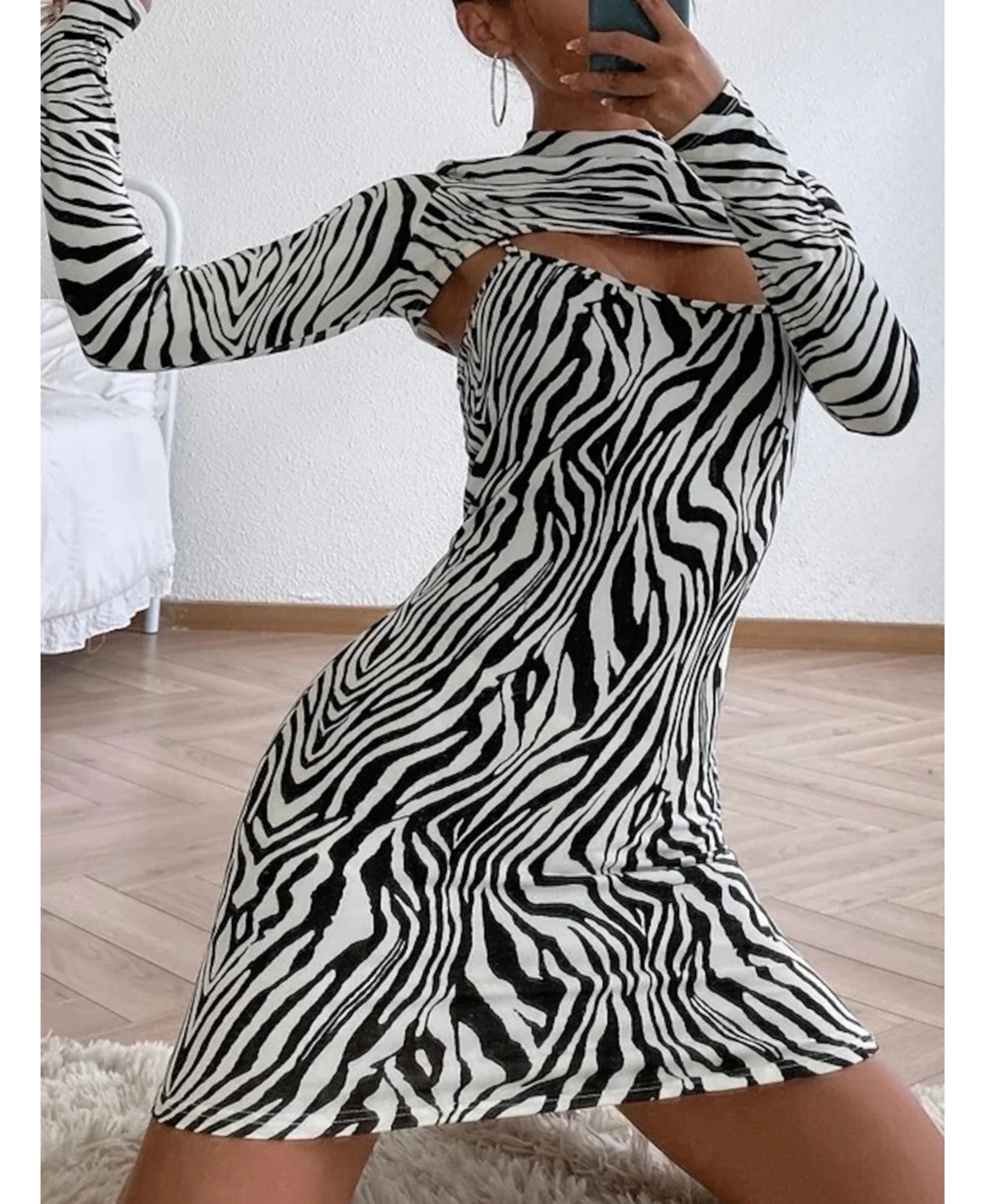 Clothes and You Zebra Striped Super Crop Top & Cami Dress