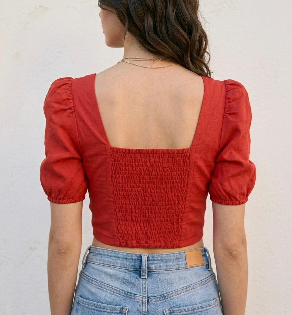 Scarlet Tie-Front Puff Sleeve Milkmaid Top