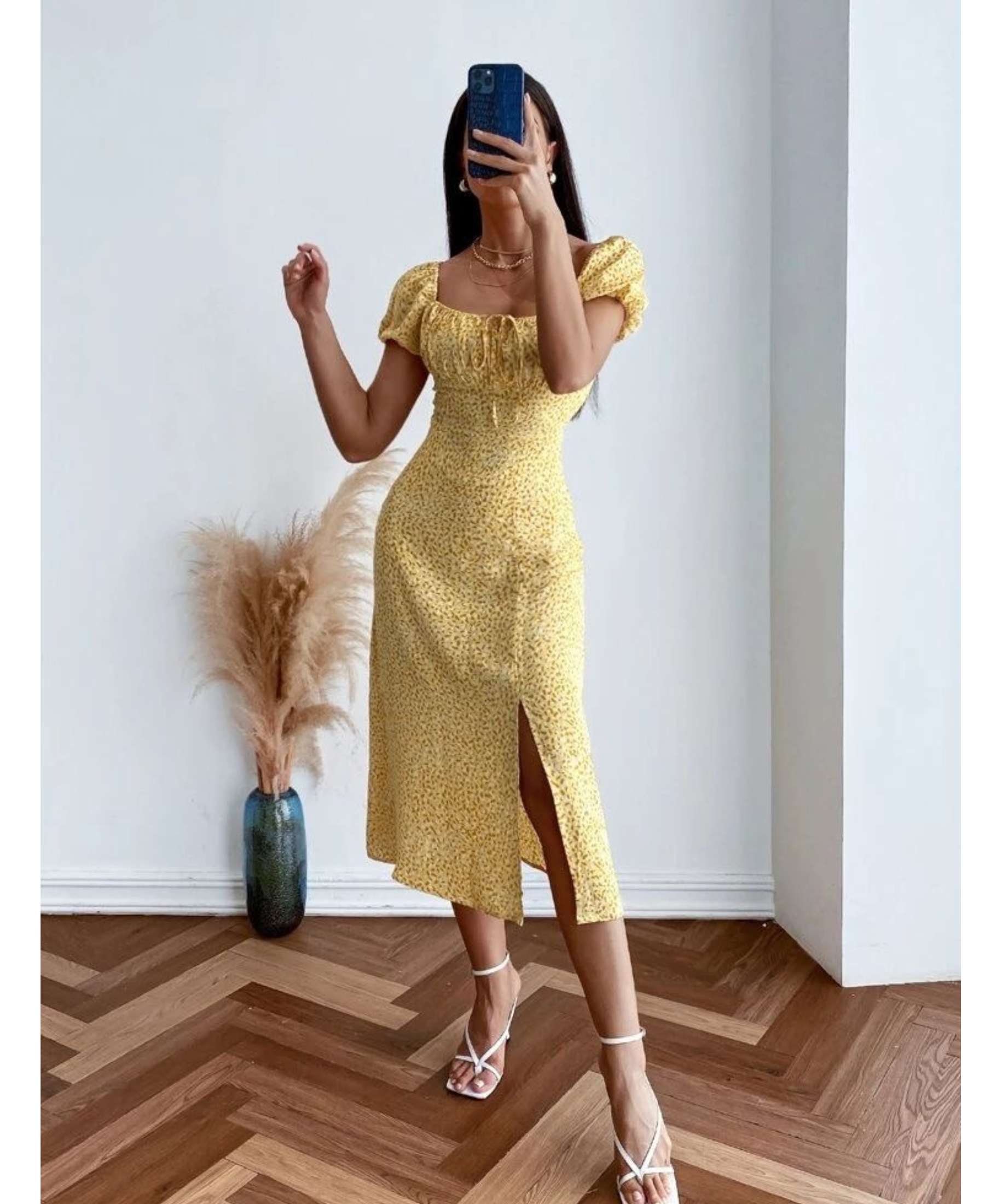 Allover Print Ruched Bust Milkmaid Dress- Clothes and You