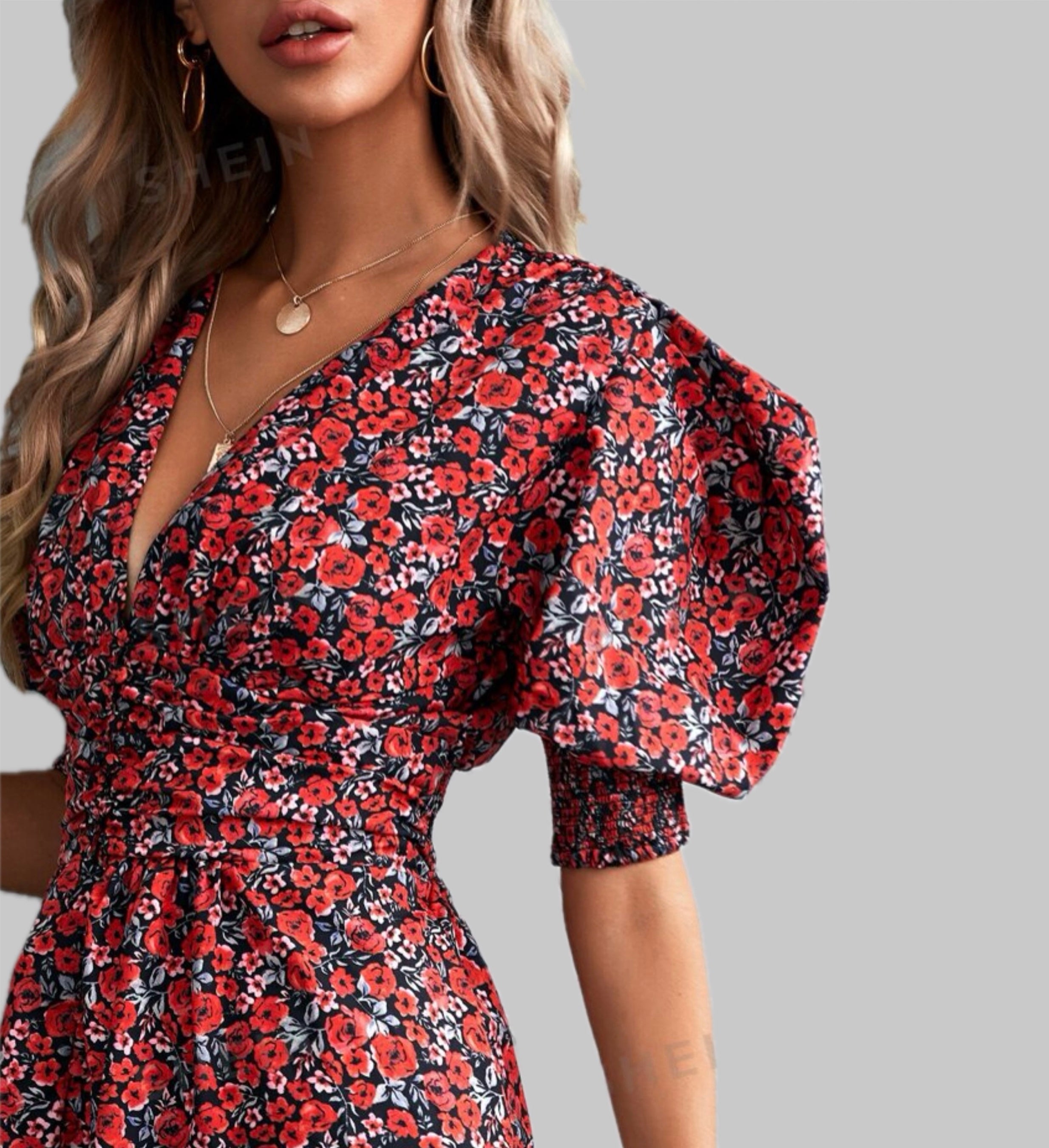 Clothes and You Floral Print Puff Sleeve Dress