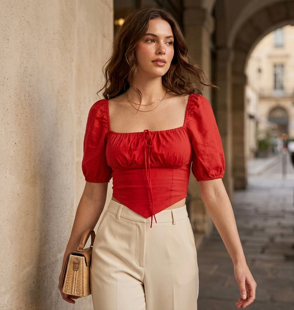 Scarlet Tie-Front Puff Sleeve Milkmaid Top