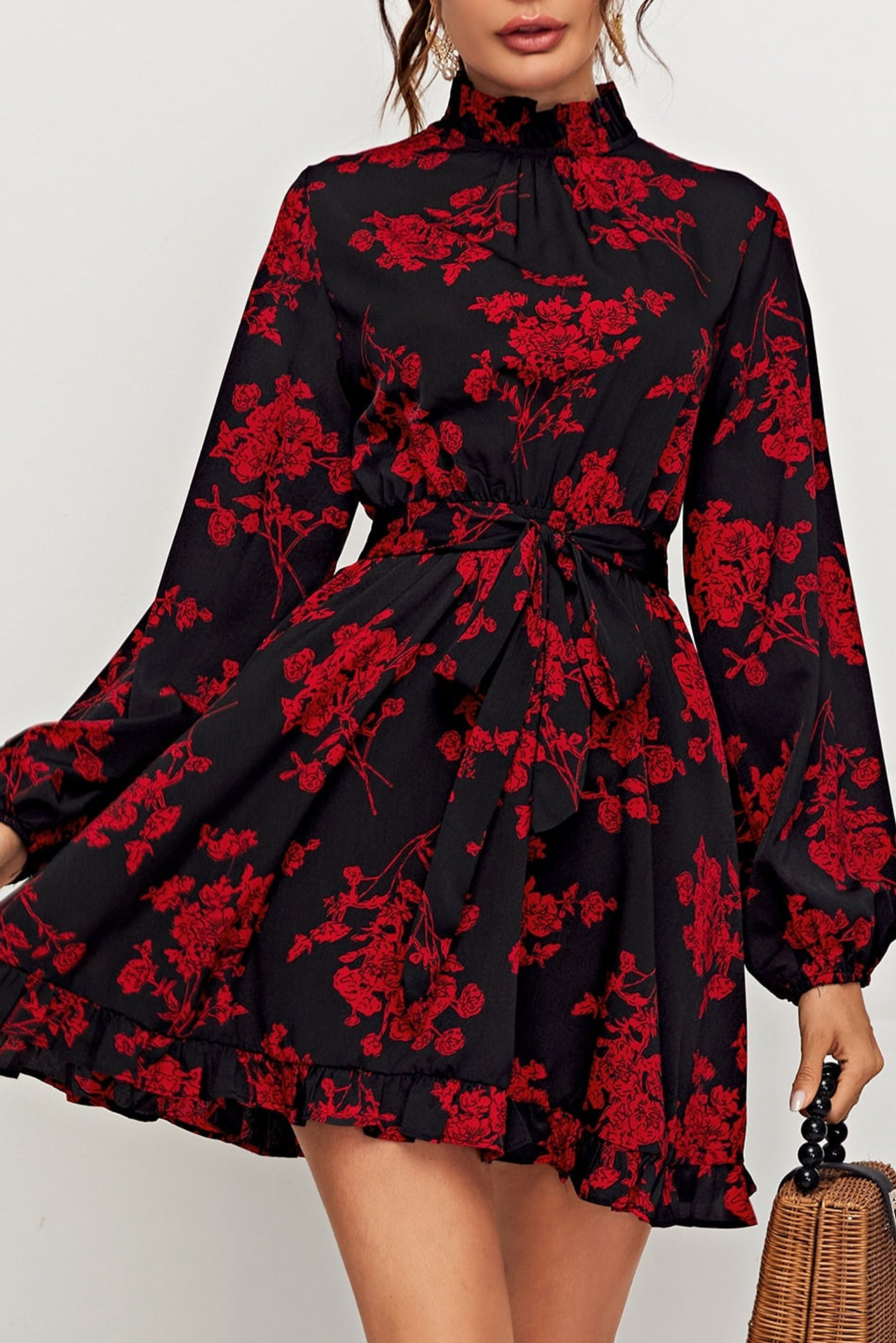 Ruffle Hem Belted Dress