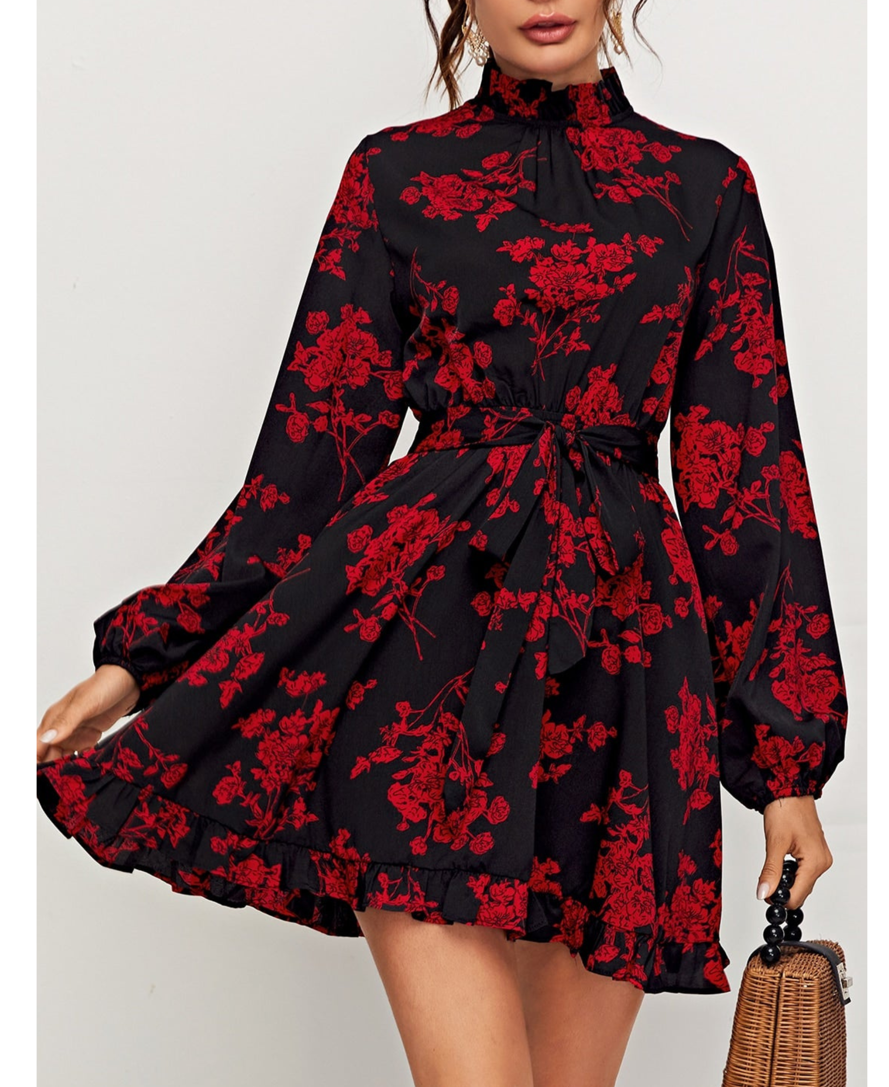 Clothes and You Floral Print Tied Cutout Back Self Belted Dress