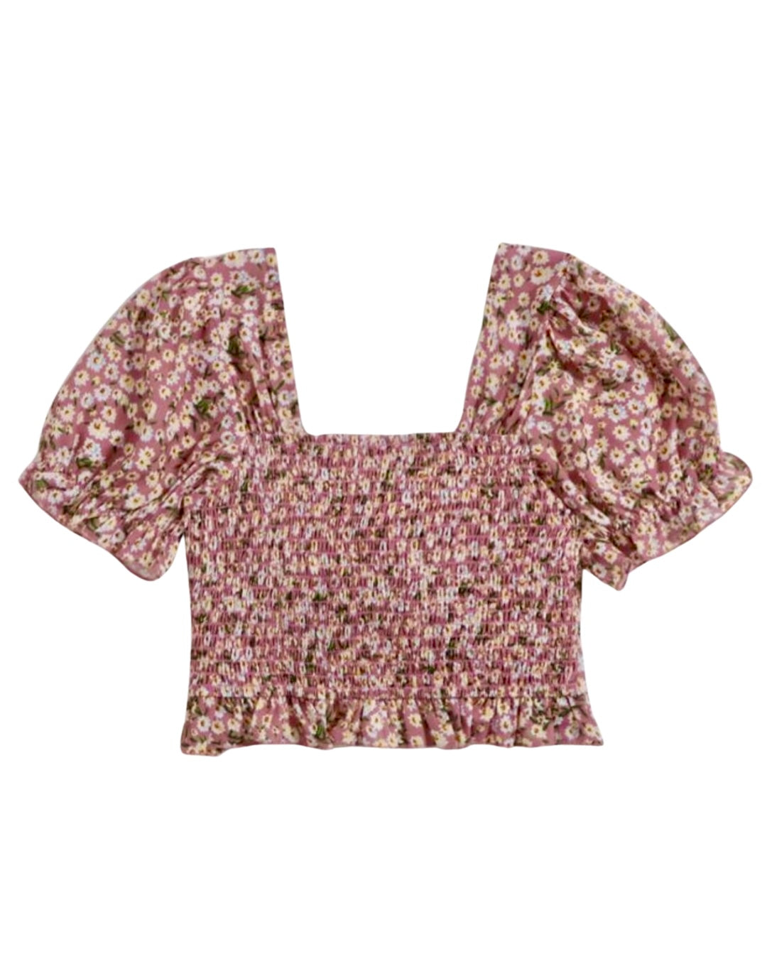 Ditsy Floral Shirred Back Drawstring Ruched Top