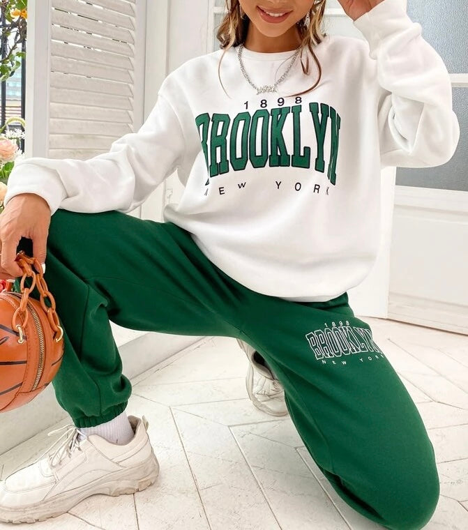 Letter Graphic Drop Shoulder Sweatshirt and Sweatpants - Clothes and You