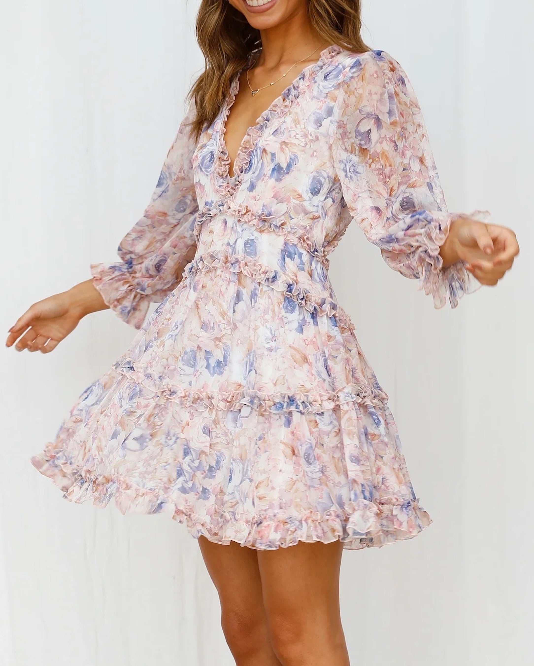 Clothes and You Floral Print Frill Trim Dress