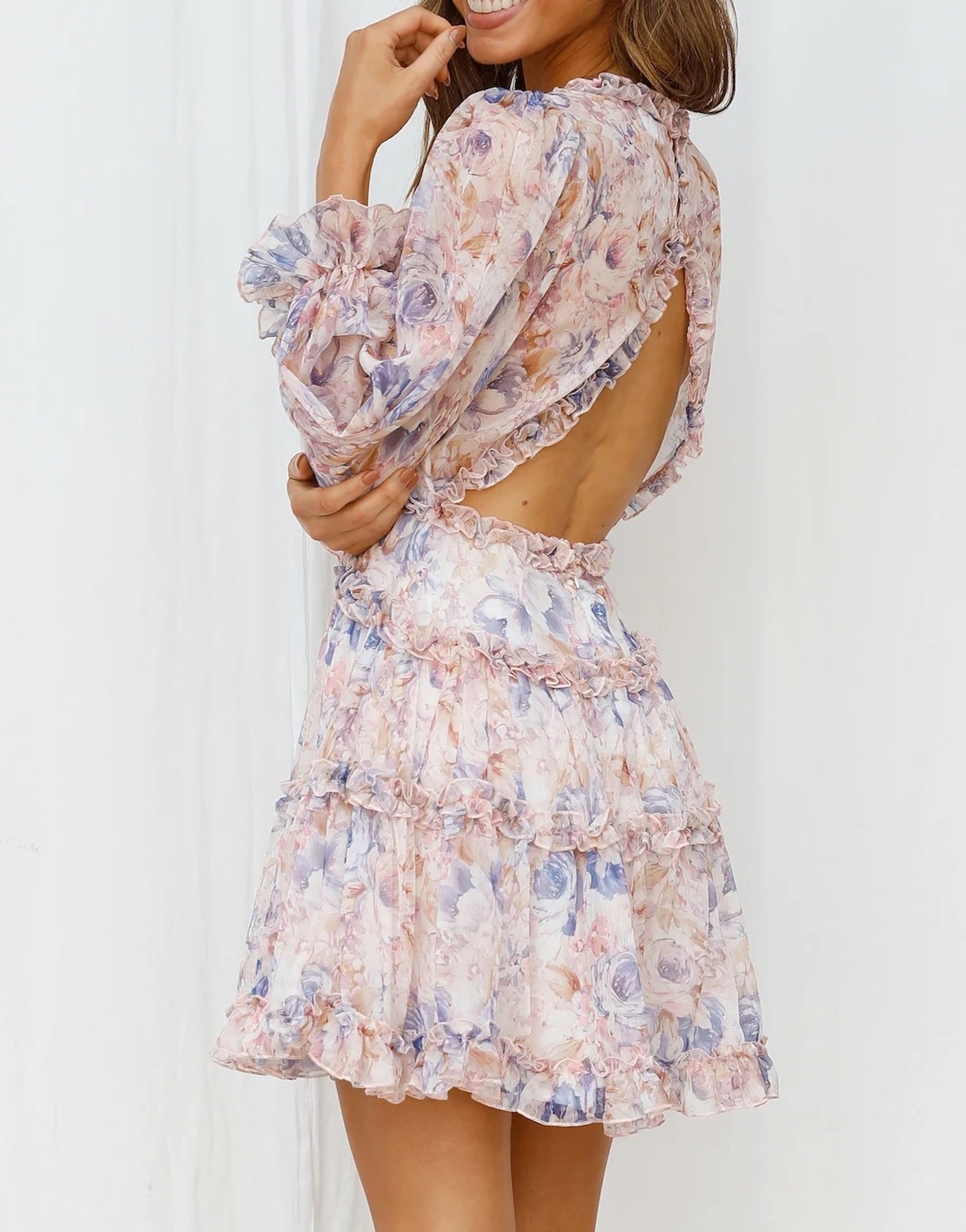 Clothes and You Floral Print Frill Trim Dress